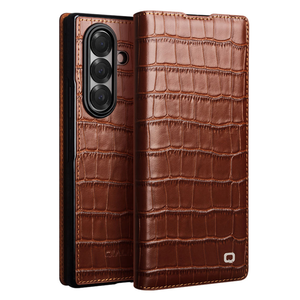 Premium Cowhide Real Genuine Leather Crocodile Grain Business Phone Case For Samsung Galaxy Z Fold7 6