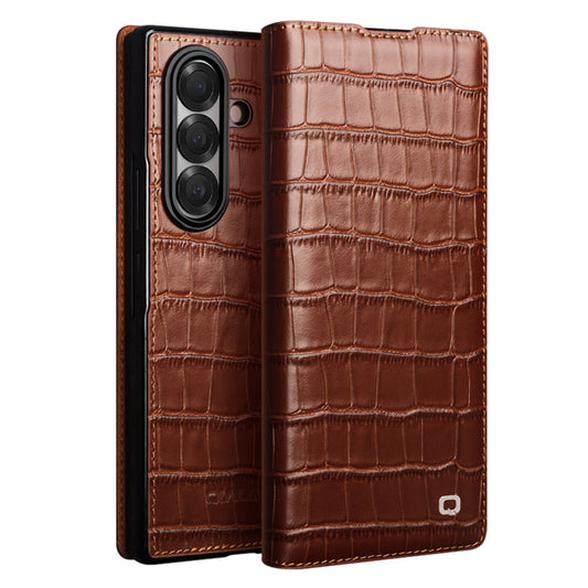 Premium Cowhide Real Genuine Leather Crocodile Grain Business Phone Case For Samsung Galaxy Z Fold7 6