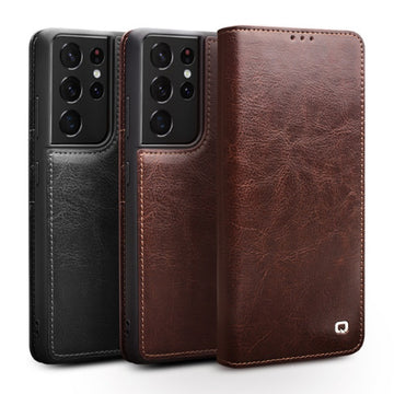 Business Style Genuine Leather Phone Case With Card Slots For Samsung S23