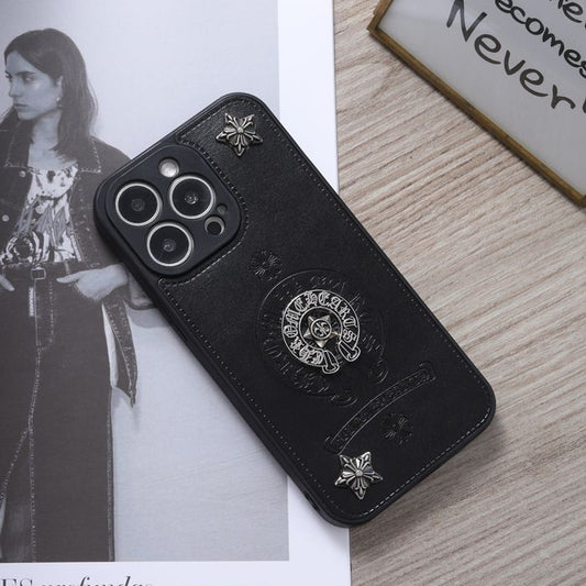 Cross Chrome Hearts Leather Phone Case For IPhone