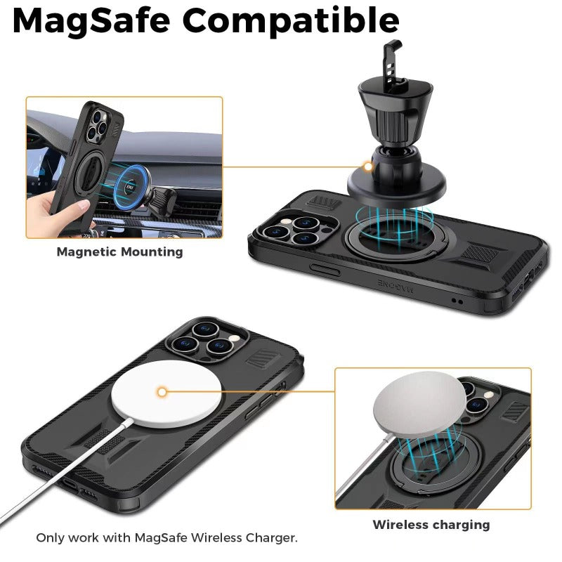 Magsafe Compatible Ping Holder, Strap Clip, Dual Magnet Metal, Sturdy Shock Proof Protective Case For iPhone 14 Pro max iPhone 14 Pro