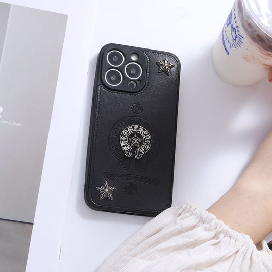 Cross Chrome Hearts Leather Phone Case For IPhone