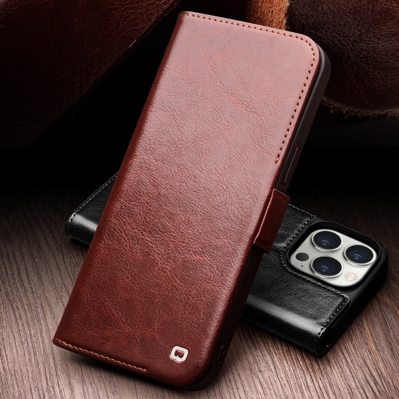 Leather Flip Phone Case With Card Slots For iPhone