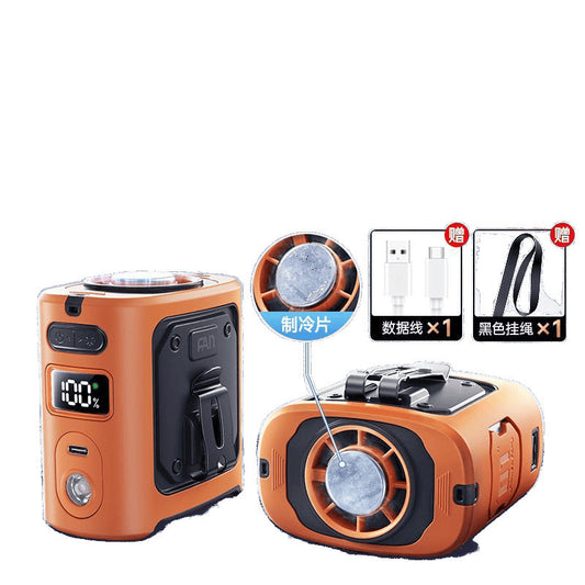 Portable Cooling Waist Fan Mini USB Neck Fan 8000mAh Outdoor Camping Fan Rechargeable Waist Clip Fan with Power Bank LED Light