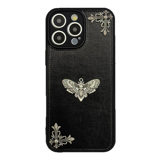 Personality Trend Chrome Heart PU Leather Phone Case For iPhone