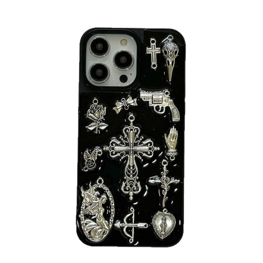 Personalized And Creative Cool Dark Style Retro Cross Phone Case With Pendant Suitable For IPhone