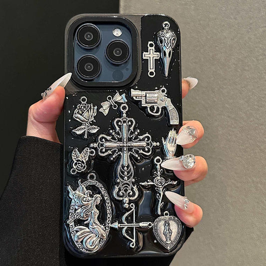 Personalized And Creative Cool Dark Style Retro Cross Phone Case With Pendant Suitable For IPhone