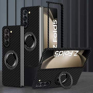 Carbon Fiber Phone Case With Stand Holder Wireless Charging For Samsung Galaxy Z Fold 5 4