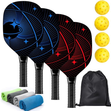 4pcs Wood Pickleball Paddles Set with Ergonomic Cushion Grip