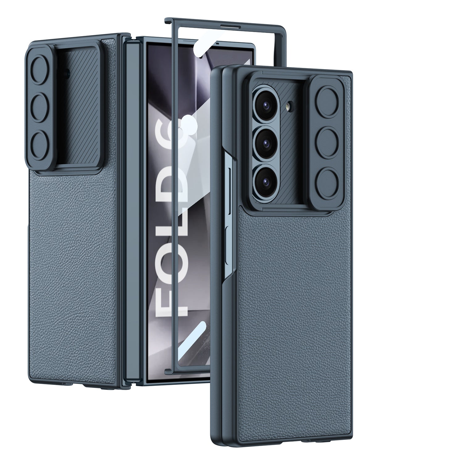 Plain Leather Case With Slide Camera Lens Protection For Samsung Galaxy Z Fold 6