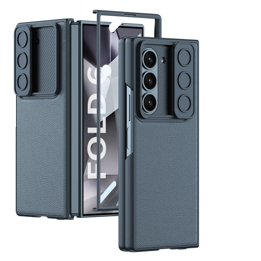 Plain Leather Case With Slide Camera Lens Protection For Samsung Galaxy Z Fold 6
