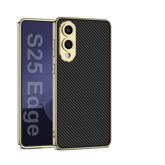 Plating Leather TPU Soft Bezel Precision Hole Carbon Fiber Phone Case For Samsung Galaxy S25 Edge