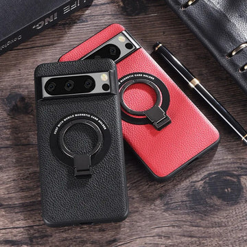 Magnetic Wireless Charging With Ring Holder Leather Phone Case For Google Pixel 8 7