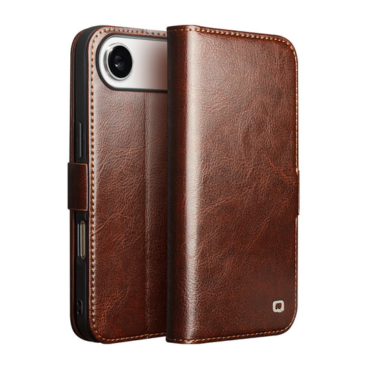 Slimline Magnetic Genuine Leather Phone Case With Card Slot For iPhone