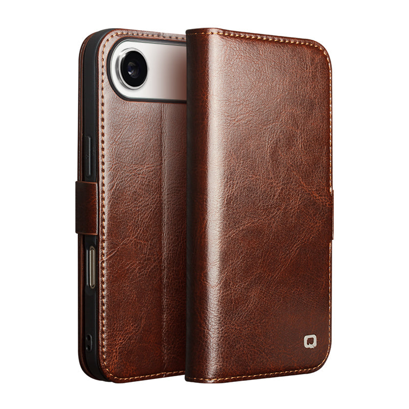 Slimline Magnetic Genuine Leather Phone Case With Card Slot For iPhone
