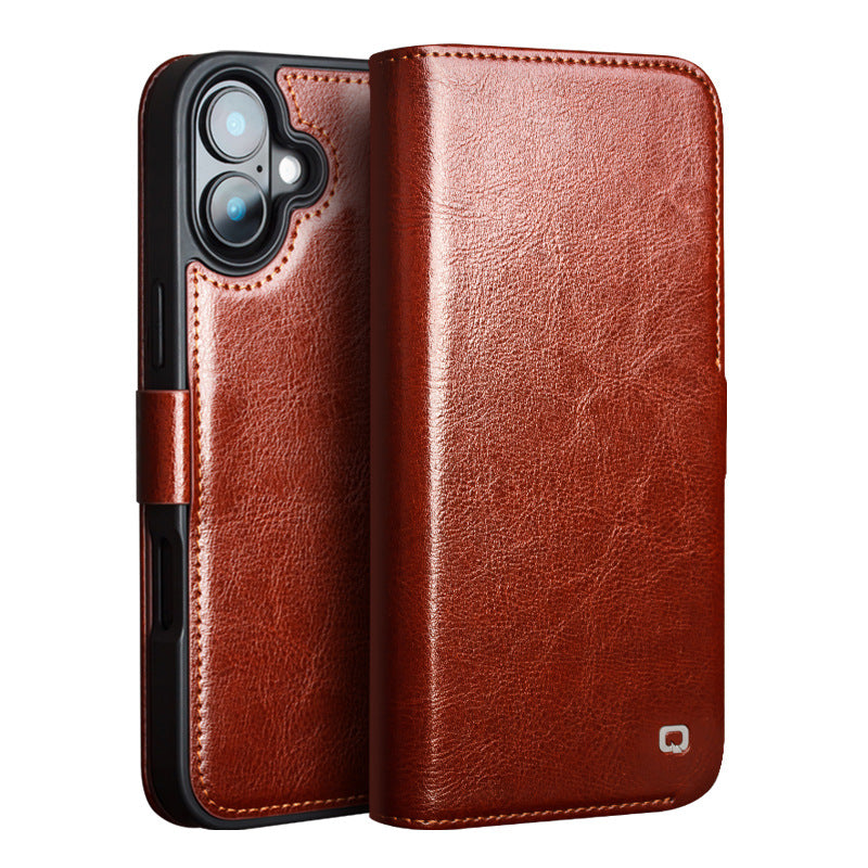 With Card Slots Genuine Leather Flip Phone Case For iPhone