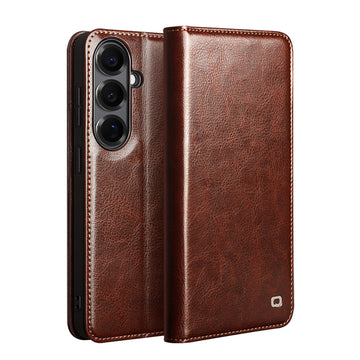 Cowhide Retro Leather Flip Phone Bag Case For Samsung Galaxy S26 S25