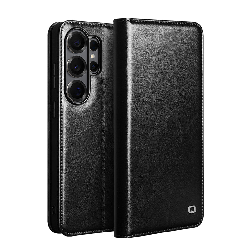 Cowhide Retro Leather Flip Phone Bag Case For Samsung Galaxy S26 S25