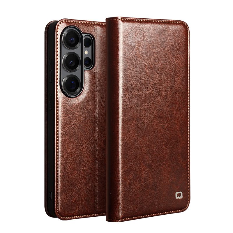 Cowhide Retro Leather Flip Phone Bag Case For Samsung Galaxy S26 S25