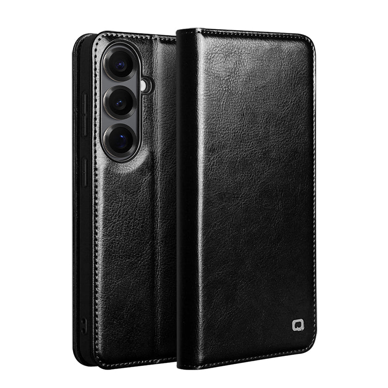 Cowhide Retro Leather Flip Phone Bag Case For Samsung Galaxy S26 S25