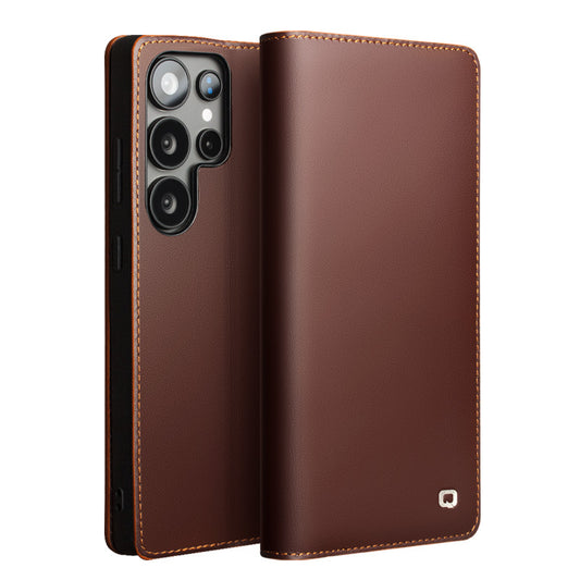 Business Style Fashion Genuine Leather Phone Case  With Card Slots For Samsung S25