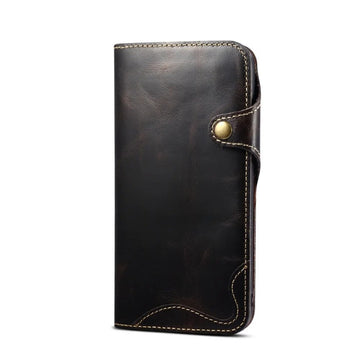 Real Cowhide Leather Texture Flip Wallet Phone Case For iPhone