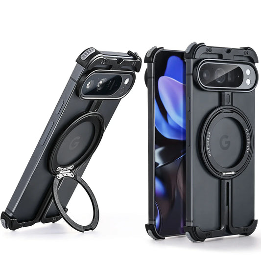 Magnetic Aluminum Alloy Metal Rimless Stand Phone Case With 360°rotated Ring Kickstand For Google Pixel 9