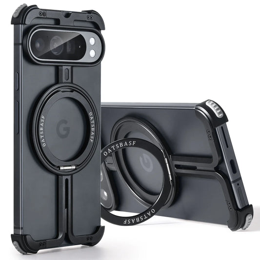 Magnetic Aluminum Alloy Metal Rimless Stand Phone Case With 360°rotated Ring Kickstand For Google Pixel 9
