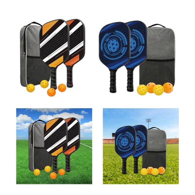 2pcs Set Fiberglass Pickleball Paddles With Rackets and Carry Bag with 4 Pickleball Balls