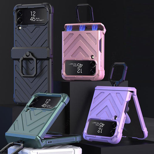 Heavy Duty Shockproof Phone Case With  Magnetic Hinge Ring Holder For Samsung Z Flip