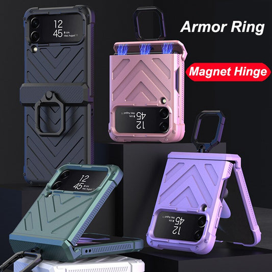 Heavy Duty Shockproof Phone Case With  Magnetic Hinge Ring Holder For Samsung Z Flip