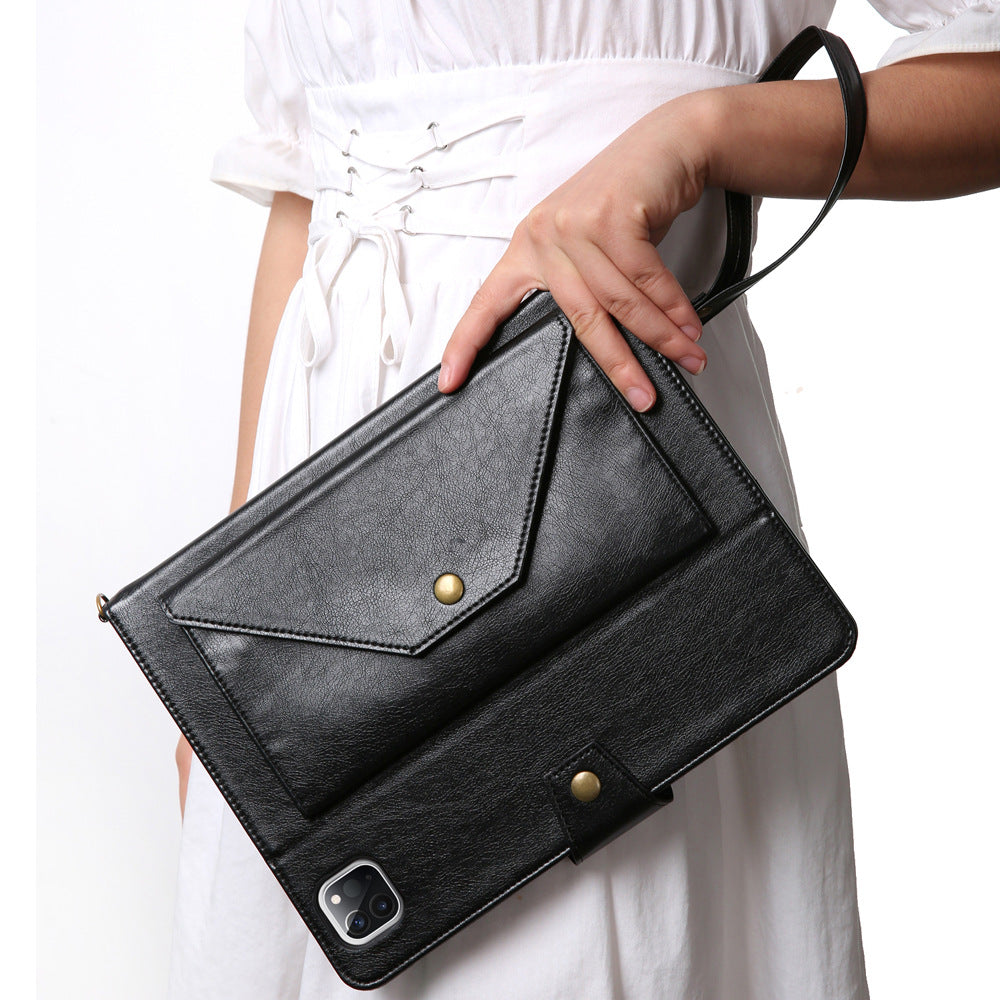 Shoulder Strap Wallet Pocket PU Leather Pad Case With Pencil Holder And Card Slots For iPad