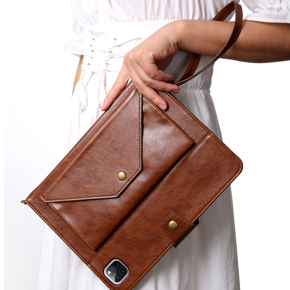 Shoulder Strap Wallet Pocket PU Leather Pad Case With Pencil Holder And Card Slots For iPad
