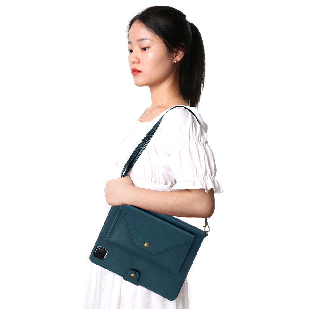 Shoulder Strap Wallet Pocket PU Leather Pad Case With Pencil Holder And Card Slots For iPad