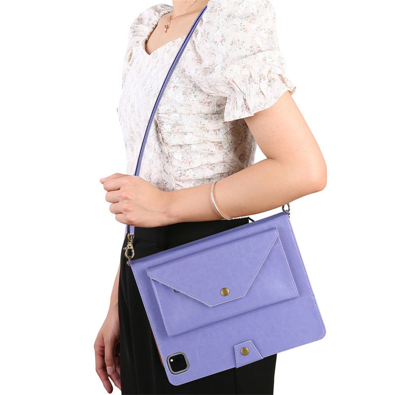 Shoulder Strap Wallet Pocket PU Leather Pad Case With Pencil Holder And Card Slots For iPad