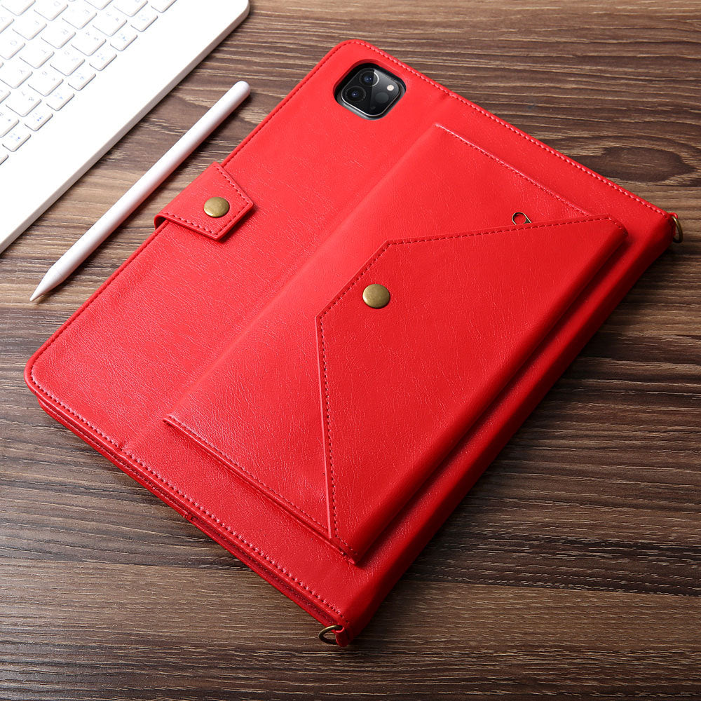 Shoulder Strap Wallet Pocket PU Leather Pad Case With Pencil Holder And Card Slots For iPad