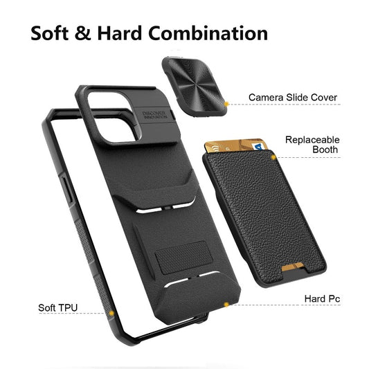 Slide Camera Lens Protection Leather Wallet Card Holder Phone Case For iPhone