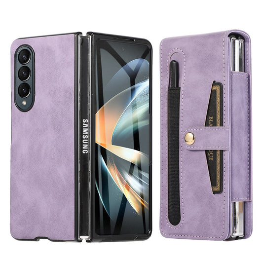 Magnetic Snap Clip Split Leather Card Phone Case With Pen With Film For Samsung Galaxy Z Fold 4 5
