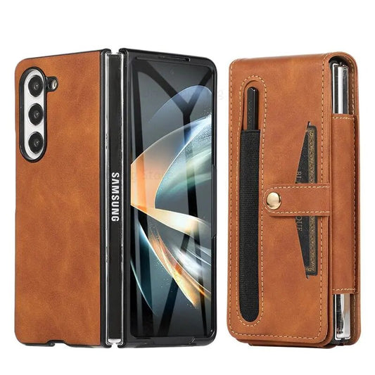 Leather Magnetic Flip Card Wallet Phone Case with Pen For Samsung Z Fold 5