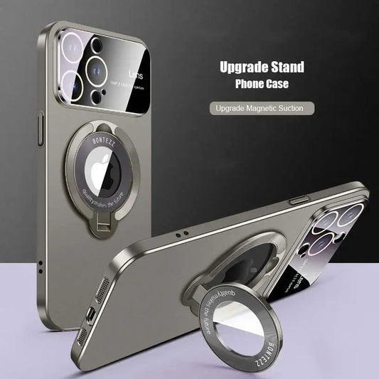 Matte Phone Case Magnetic Bracket  With Lens Protection For IPhone