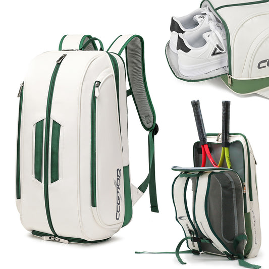 Trendy Outdoor Tennis Bag Large Capacity Waterproof PU Leather Racket Backpack With Shoe Compartment Double Shoulder Bag