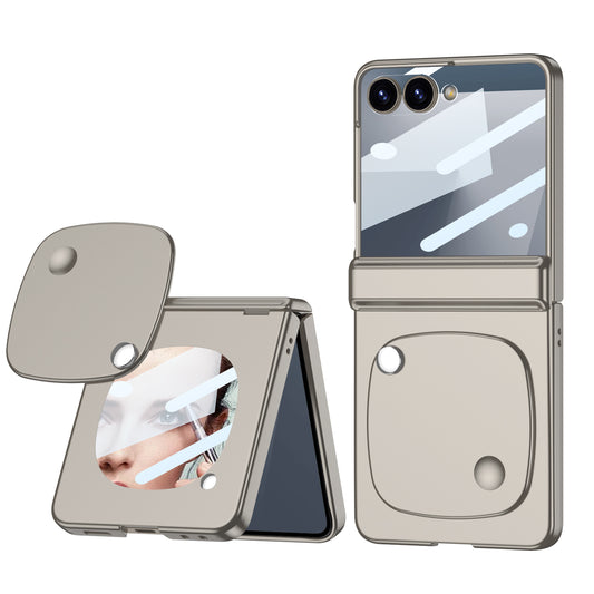 Trendy Dopamine Skin Feel PC Phone Case with Makeup Mirror Glass Screen Protect For Samsung Galaxy Z Flip 7 6