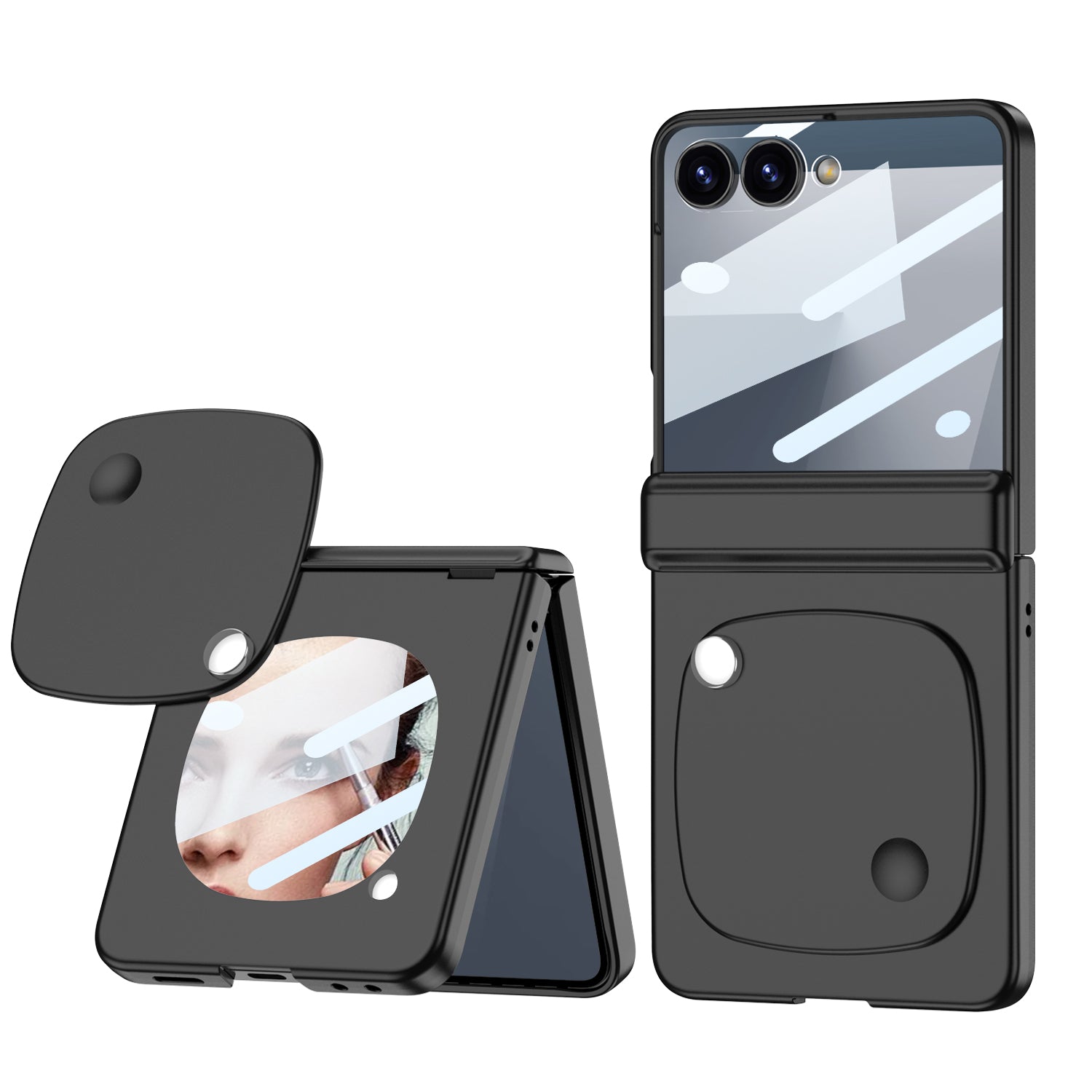 Trendy Dopamine Skin Feel PC Phone Case with Makeup Mirror Glass Screen Protect For Samsung Galaxy Z Flip 7 6