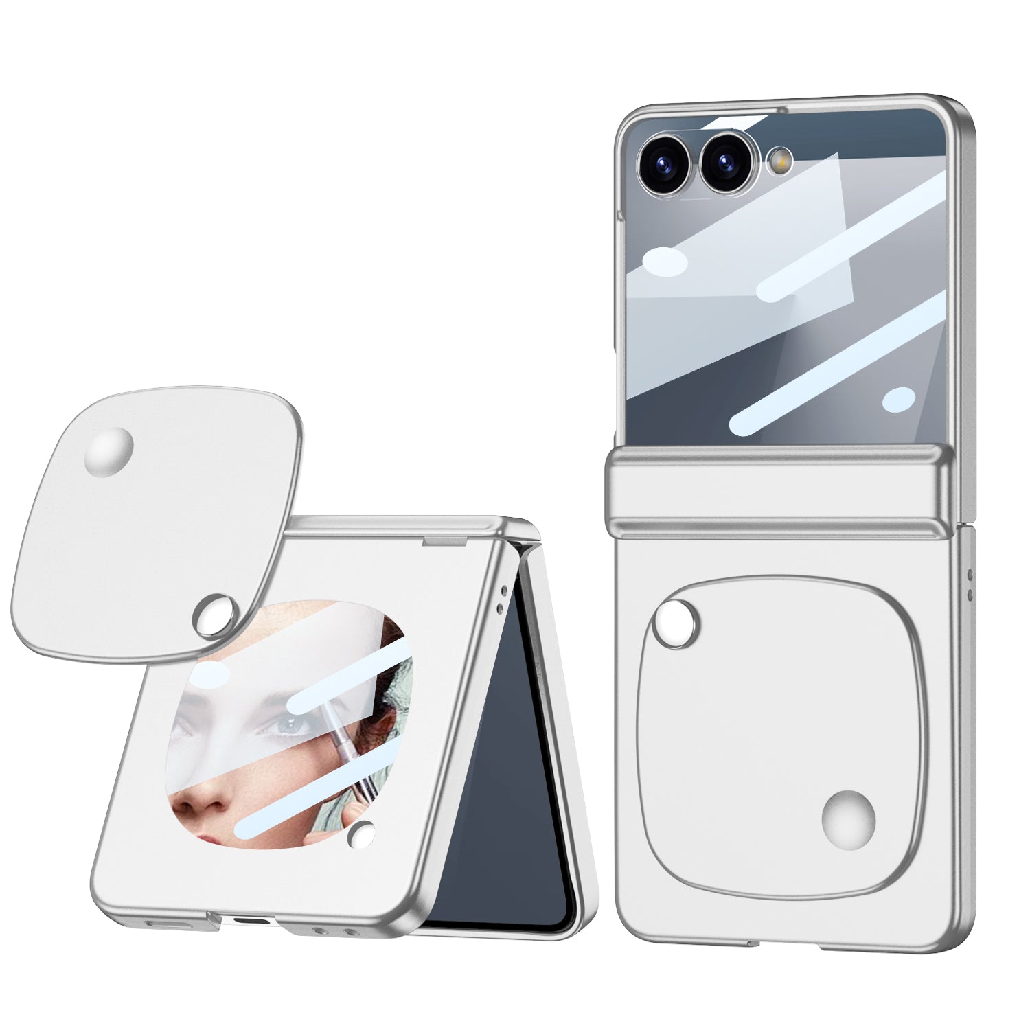 Trendy Dopamine Skin Feel PC Phone Case with Makeup Mirror Glass Screen Protect For Samsung Galaxy Z Flip 7 6