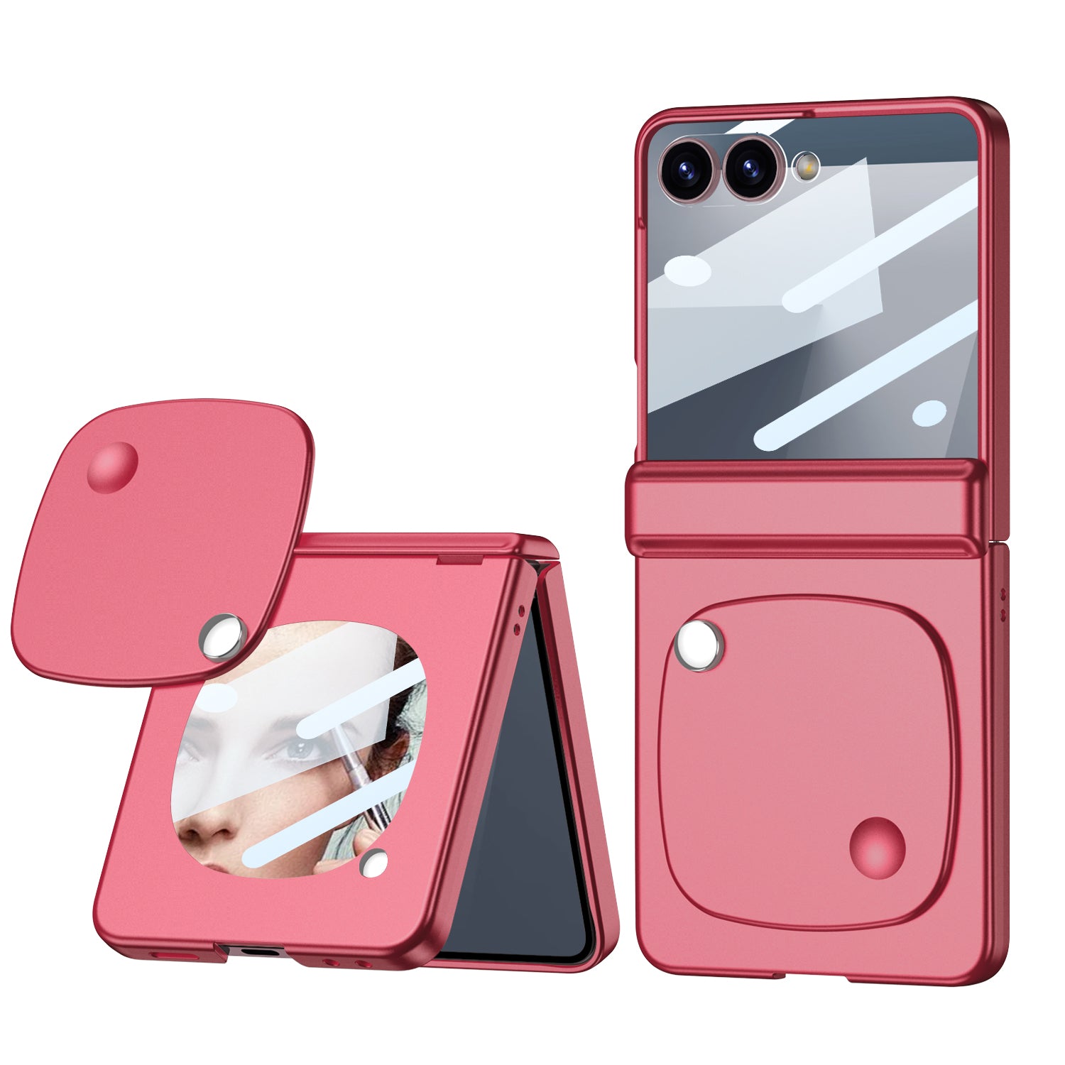 Trendy Dopamine Skin Feel PC Phone Case with Makeup Mirror Glass Screen Protect For Samsung Galaxy Z Flip 7 6