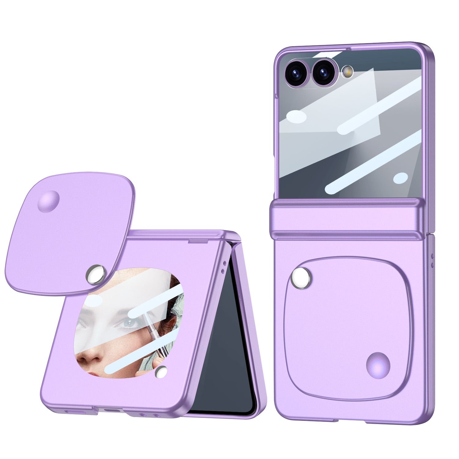 Trendy Dopamine Skin Feel PC Phone Case with Makeup Mirror Glass Screen Protect For Samsung Galaxy Z Flip 7 6