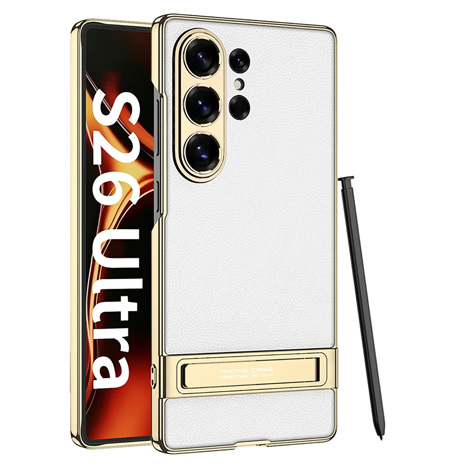 Ultra-thin Electroplated Plain PU Leather Aluminum Alloy Bracket Phone Case For Samsung S26