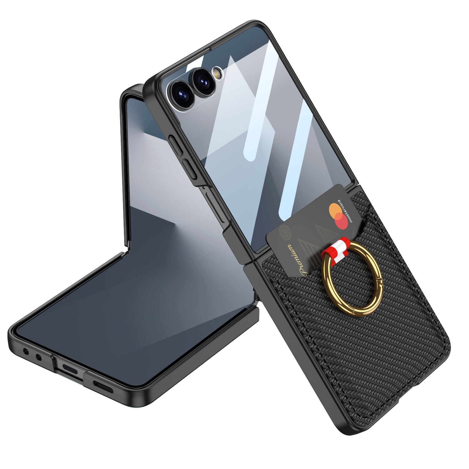 Ultra Thin Electroplated Plain Phone Case With Screen Tempered Film With Ring Holder Wallet CardFor Samsung Galaxy Z Flip 6 7