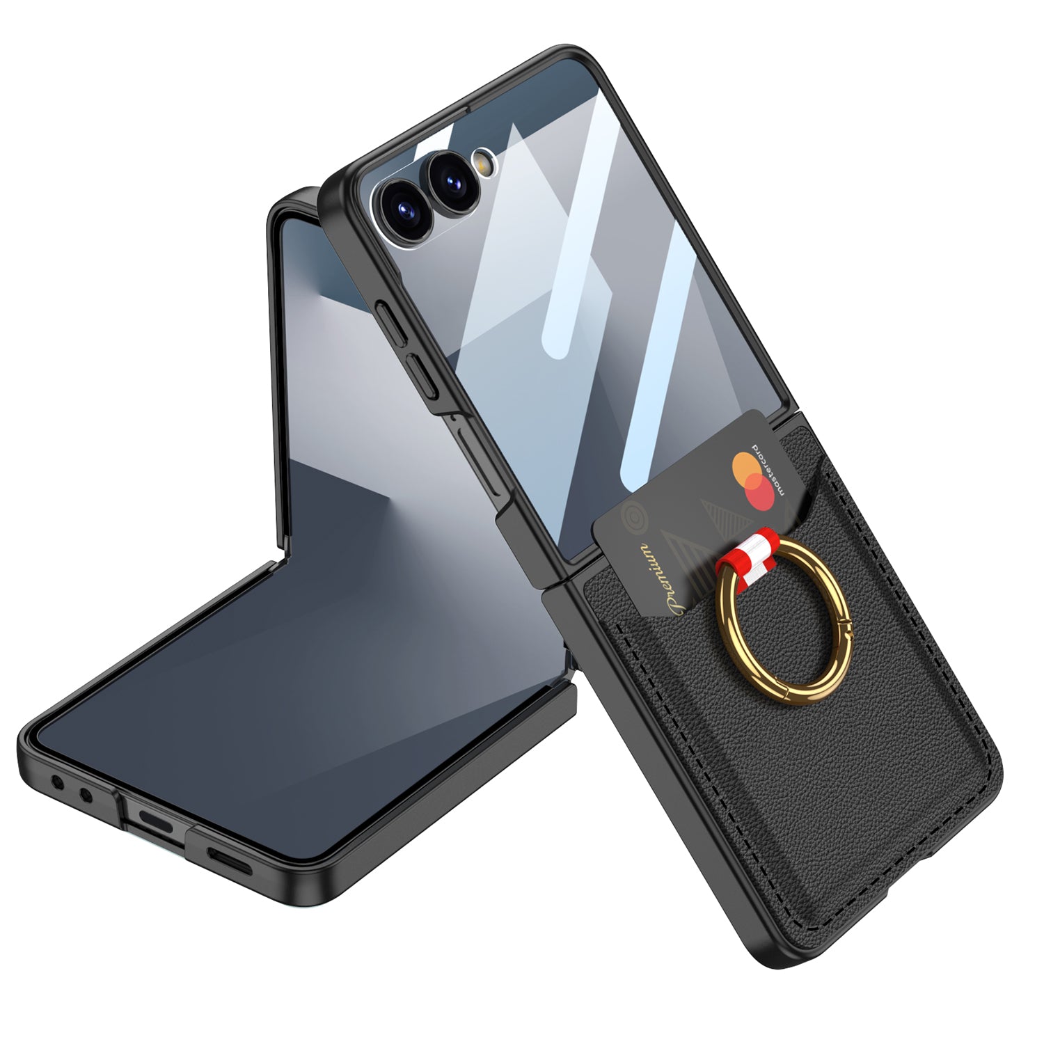 Ultra Thin Electroplated Plain Phone Case With Screen Tempered Film With Ring Holder Wallet CardFor Samsung Galaxy Z Flip 6 7