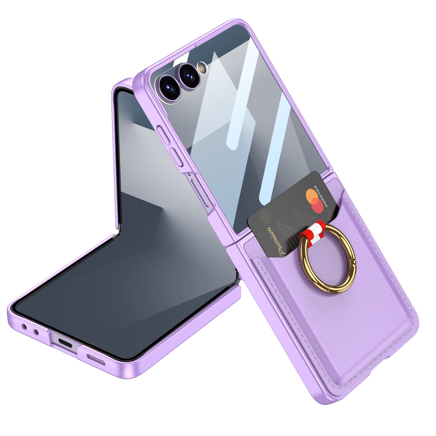 Ultra Thin Electroplated Plain Phone Case With Screen Tempered Film With Ring Holder Wallet CardFor Samsung Galaxy Z Flip 6 7